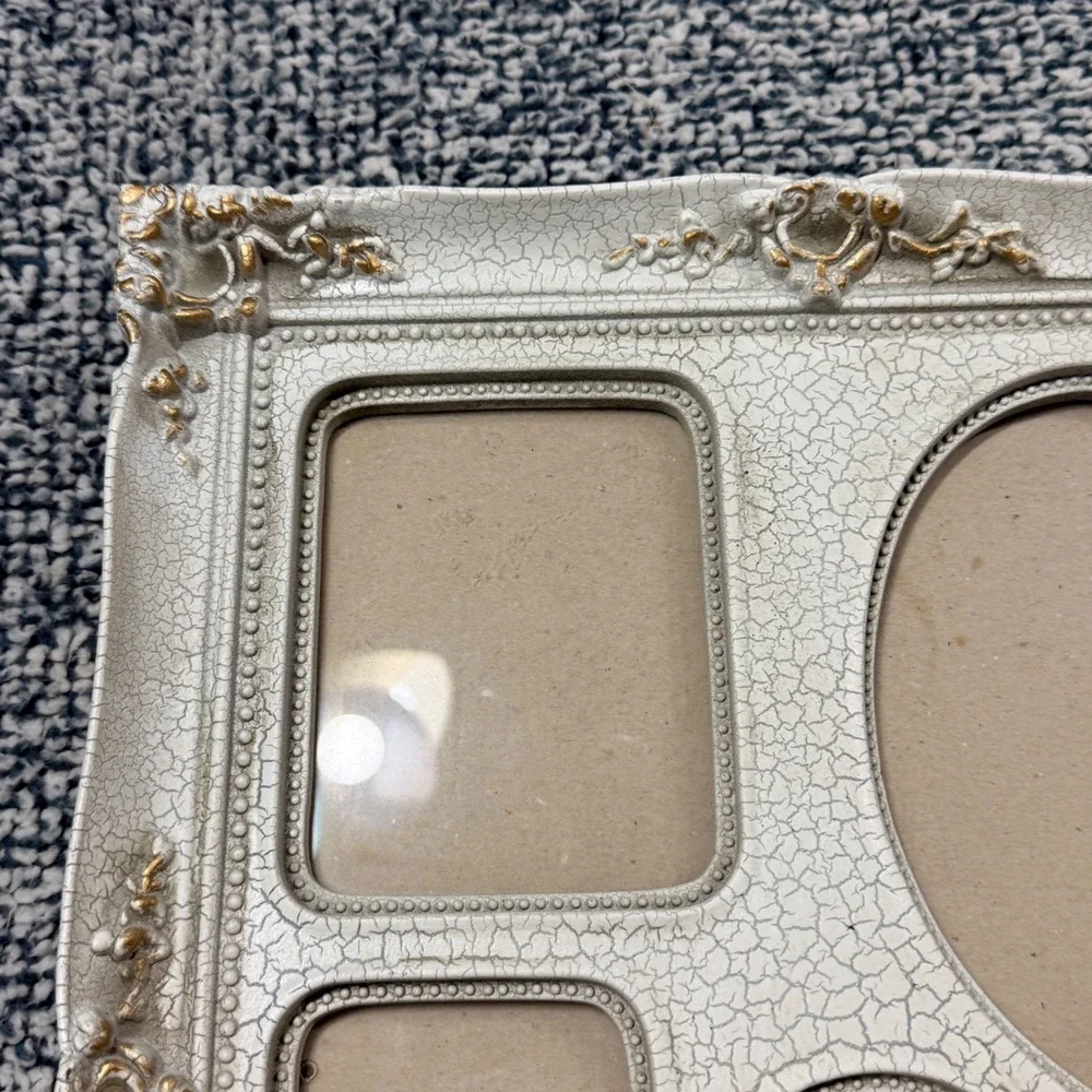 Melannco White Crackle Gold Scroll 7 Opening Collage Picture Frame Tabletop
